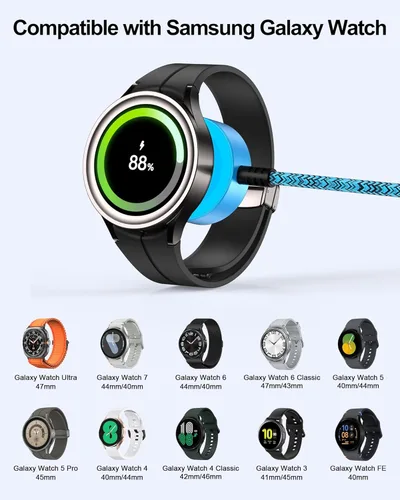 Vista 2 de Cargador de reloj inteligente para Galaxy Watch 8, compatible con Samsung Galaxy Watch 7/Ultra/6 Classic/5 Pro/FE, base de carga magnética trenzada