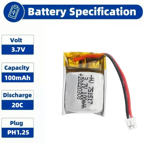 Vista 2 de 2 unids 3.7 V 100 mAh 20C PH1.25 enchufe recargable Lipo batería con cargador USB para Cheerson cx10 WLtoys V272 Estes Proto X, Syncro X, Hubsan Q4