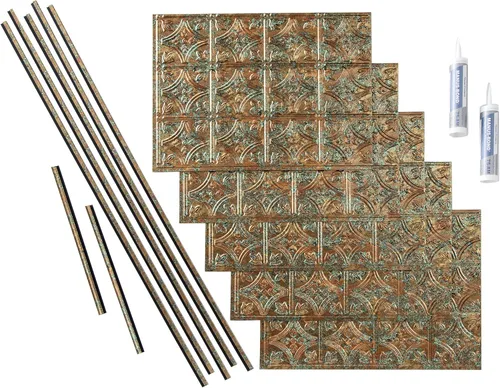 Vista 18 de FASÄDE Kit de protector contra salpicaduras decorativo de vinilo estilo tradicional/patrón 1 de 15 pies cuadrados en bronce antiguo