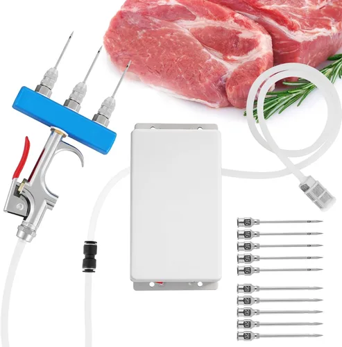 MXBAOHENG Bomba eléctrica de pistola inyectora de carne con manguera, jeringa de adobo de 50 W Tres agujas