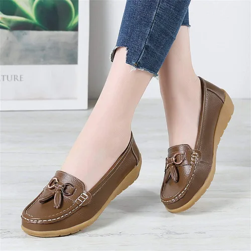 Vista 5 de Mocasines de cuero, Mujer, Suela de goma, Sin agujetas, mocasín sin taco, Zapatos