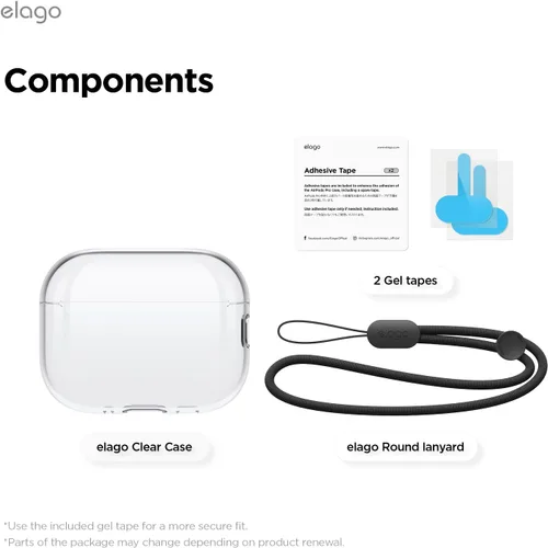 Vista 9 de elago Funda transparente compatible con AirPods Pro 3 funda transparente – Cordón incluido, correa incluida, reducción del amarilleo, a prueba