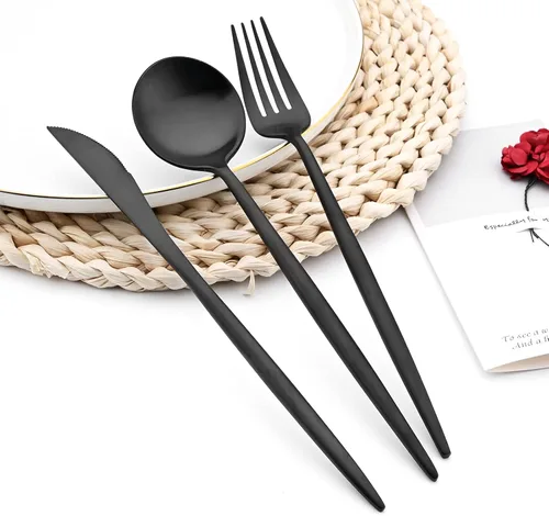 Vista 2 de Juego de cubiertos de 30 piezas de cubiertos mate con mango redondo para 6, cubiertos de acero inoxidable 18/10, uso diario, incluye juego