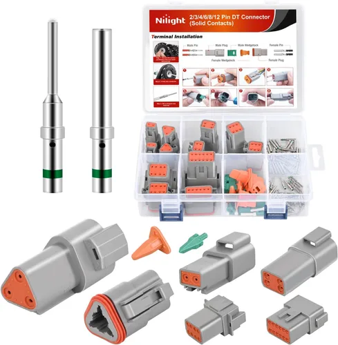 Vista 12 de Nilight Kit de conectores DT de 2 pines, 3 juegos de tamaño 16 contactos sólidos, terminal macho hembra impermeable para conectores de la serie DT