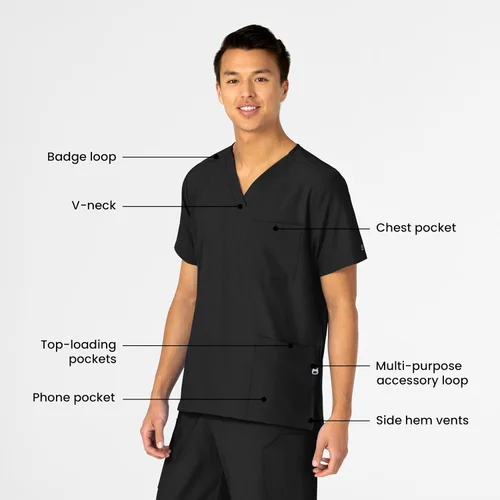 Vista 4 de Wink W123 - Camisa médica unisex con 4 bolsillos Negro
