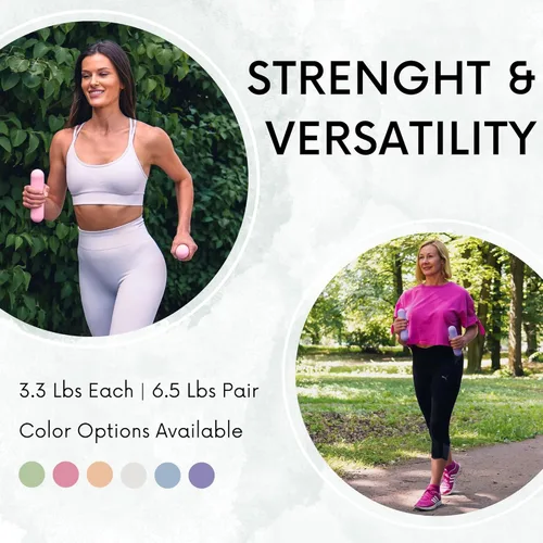 Vista 4 de Polyfit Barras de Peso con Mancuernas para Mujeres - Juego de 2 (3.3 LB 6.5 LB por par) - Juego de mancuernas para caminar, yoga, danza, barras