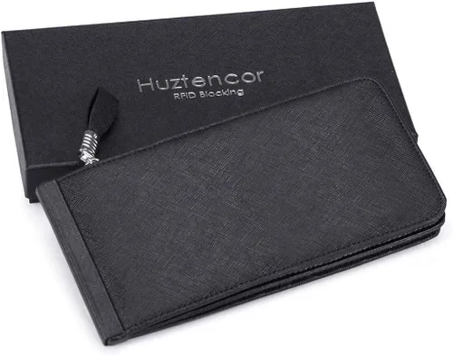 Vista 6 de Huztencor cartera de cuero con bolsillo para tarjeta de crédito bloqueo RFID, billetera, funda para tarjetas para mujer