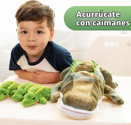 Vista 2 de PREXTEX Juguetes de peluche de cocodrilo con 3 animales de peluche de cocodrilo para bebés, cremalleras de cocodrilo, 3 pequeños cocodrilos