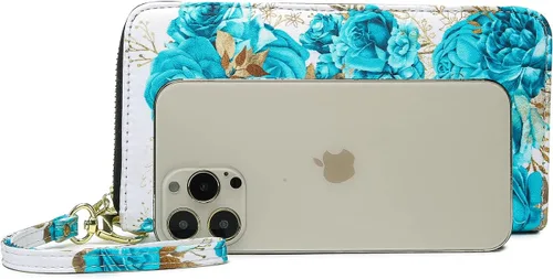 Vista 115 de Cartera de mano para mujer, estilo bohemio, con RFID, elegante, espaciosa con correa para viajes, capacidad para tarjetas, teléfono, dinero