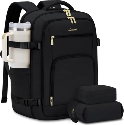 Vista 38 de LOVEVOOK Mochila de viaje para mujer y hombre, Beige, Mochilas de viaje
