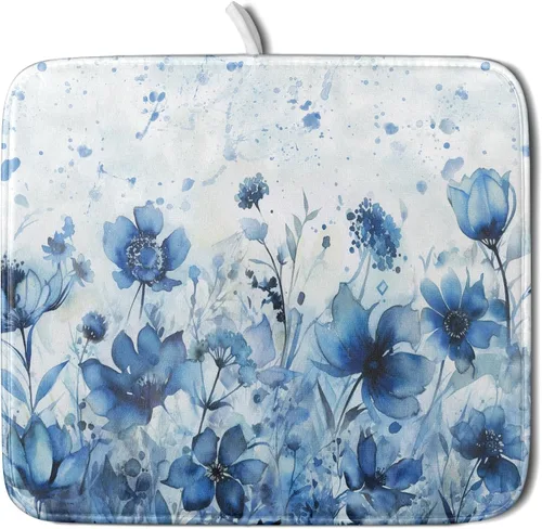 Vista 33 de Tapete de secado de platos con diseño de pájaro rojo de Feliz Navidad, absorbente y de secado rápido, protector para encimera de cocina, 18 x 24
