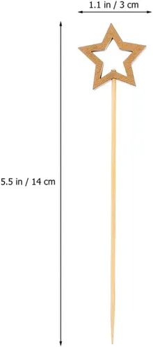 Vista 6 de 100 palitos de cóctel de estrellas doradas, palitos de fruta de madera para pasteles, bebidas, decoración de fiestas, 5.51 pulgadas