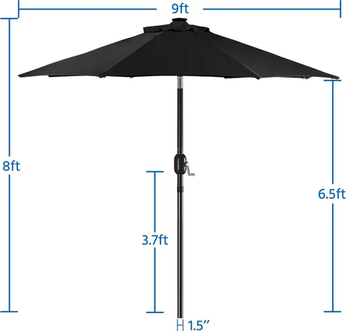 Vista 8 de Yaheetech Sombrilla solar de 9 pies para patio, sombrilla de mercado para mesa al aire libre con 8 varillas y 32 luces LED, inclinación, manivela