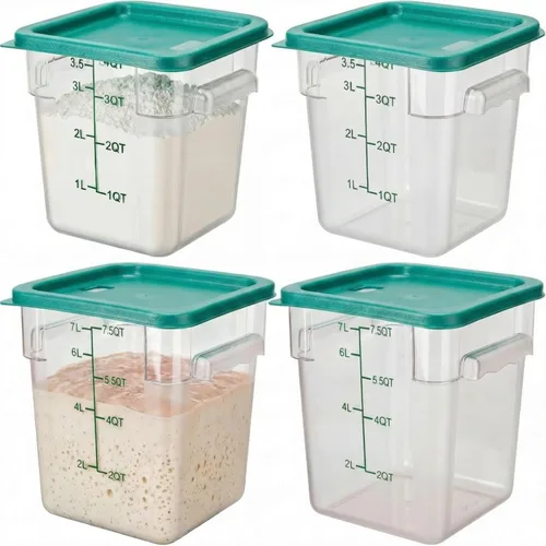 Vista 14 de Lallisa 4 recipientes transparentes de almacenamiento de alimentos de 8 cuartos y 4 cuartos con tapas, asas y escalas, recipientes cuadrados