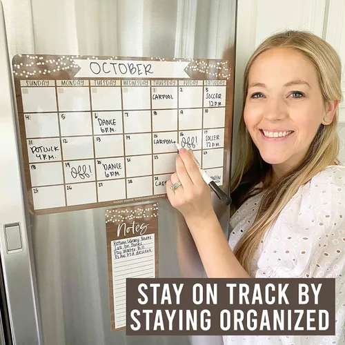 Vista 8 de Hadley Designs Calendario magnético rústico y pizarra de borrado en seco para refrigerador, calendario magnético de pizarra blanca, imán