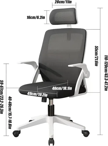 Vista 3 de Office Chair Ergonomic Lumbar Support, High Back Mesh Computer Chair, Office Desk Chair Comfy, with Flip-up Arms, Adjustable Headrest, 360 Swivel