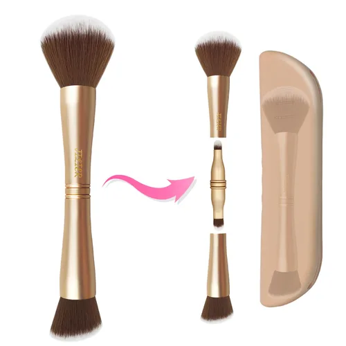 Vista 11 de Jilier Brochas de Maquillaje de Viaje con Estuche, Juego de Brochas de Maquillaje 4 en 1, Brocha para Polvo, Brocha para Base/Rubor, Brocha