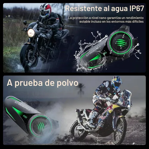 Vista 3 de Auriculares de Casco de Motocicleta Bluetooth con Cancelación de Ruido, Altavoces Inalámbricos para Casco con Luz LED de 4 Colores, Batería