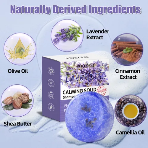 Vista 2 de Paquete de 2 barras de champú de lavanda, barra sólida para el cabello y jabón para el cabello con efecto acondicionador, barras de champú orgánicas