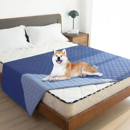 Vista 8 de gogobunny - Manta para perros y gatos 100% impermeable y de doble cara, funda suave para cama de mascotas, reversible, protege muebles, azul marino