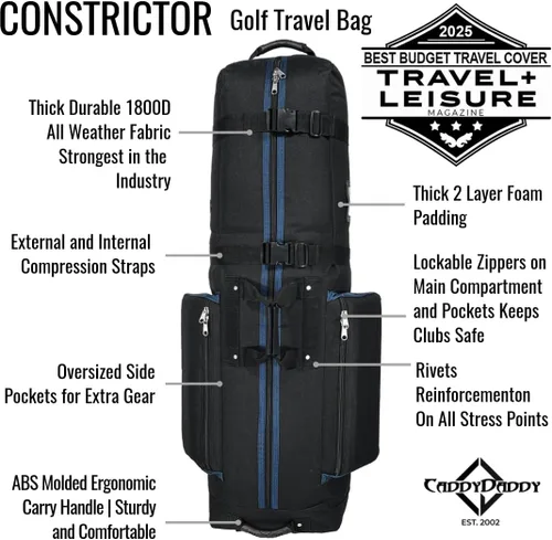 Vista 3 de CaddyDaddy Constrictor Funda para bolsa de viaje de golf de lados suaves con espuma gruesa y densa acolchada en la parte superior, cobertura
