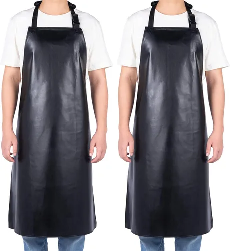 Homsolver 2 Pack Waterproof Rubber Aprons, Heavy Duty Butcher for Men, Chemical Vinyl Plastic Aprons for Dishwashing