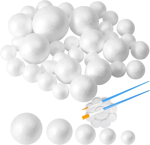 Vista 8 de Paquete de 129 bolas de espuma para manualidades, 7 tamaños incluyendo de 1 a 4 pulgadas, bolas redondas lisas de poliestireno blanco, bolas