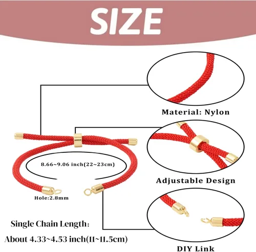 Vista 4 de 10 piezas de pulseras de cordón trenzado de nylon para hacer pulseras deslizantes ajustables con accesorios de latón dorado para accesorios de Negro