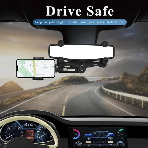 Vista 8 de Soporte de teléfono para automóvil, soporte de teléfono para espejo retrovisor, giratorio y retráctil, soporte de teléfono para espejo retrovisor