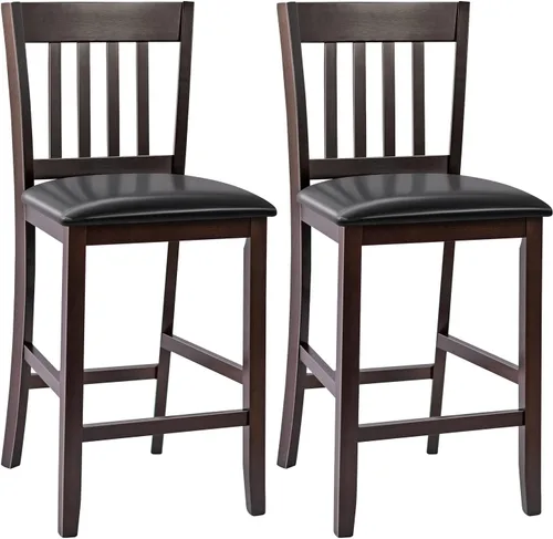 COSTWAY Juego de 2 taburetes de bar, sillas de bar de 25 pulgadas de altura de mostrador con patas de madera de goma, sillas de bar sin brazos con