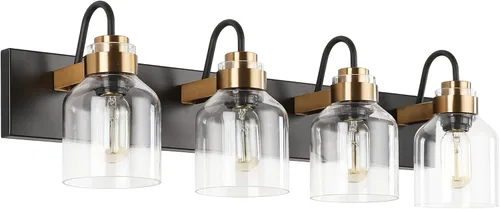 Vista 14 de PRESDE 2 Luces Accesorios de Tocador de Baño Negro y Dorado Luces de Baño de Granja Accesorio de Iluminación Sobre Espejo Aplique de Pared de Baño