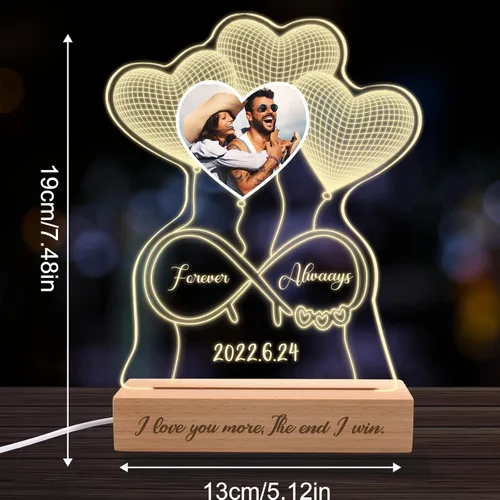 Vista 4 de Lámpara de nombre de ilusión 3D personalizada, lámpara de corazón personalizada con letrero de nombre, luz nocturna LED acrílica personalizada
