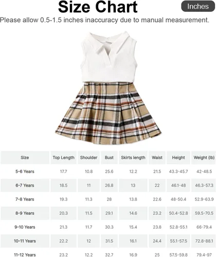 Vista 7 de PATPAT Kid Girls 2 Piece Outfits Solid Flutter Long-sleeve Top and Button Down Houndstooth Skirt Set