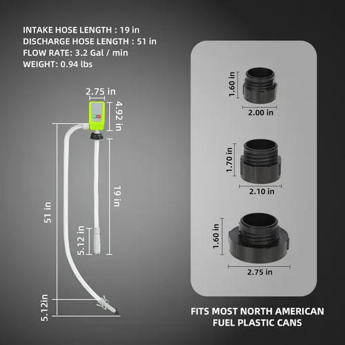 Vista 7 de Bomba de transferencia de combustible con parada automática, alimentada por pilas AA/CC, 2 modos de alimentación, manguera extra larga con adaptador