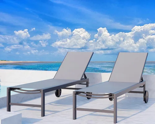 Vista 10 de QAQA - Juego de 2 tumbonas de patio, sillas de salón para exteriores con 5 posiciones ajustables y ruedas, silla reclinable para todo tipo de clima