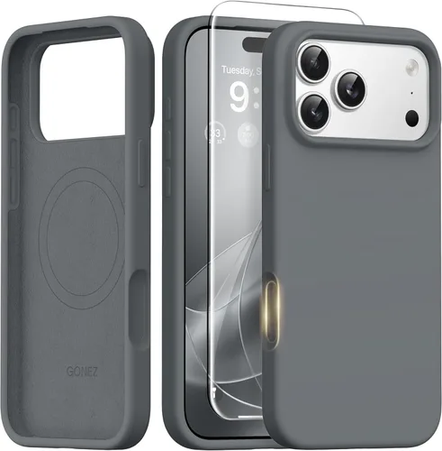 Vista 1990 de GONEZ Funda magnética para iPhone 14, compatible con Magsafe, con protector de pantalla + protector de cámara, forro de microfibra antiarañazos