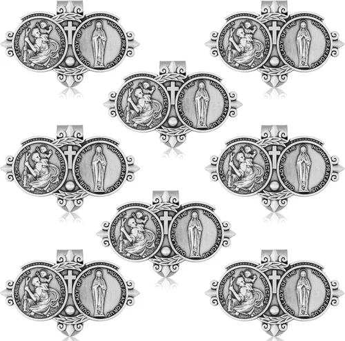Vista 9 de Pinza para visera católica de San Cristóbal para automóvil, clip plateado para visera de conductor, clips de San Cristóbal para decoración