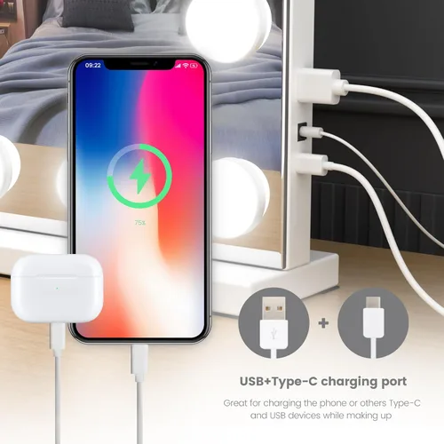 Vista 4 de Vanity Mirror with Lights, 32"x 24" Large Hollywood Vanity Mirror with Detachable 10X Magnification & 24 Dimmable 3 Colors Modes LED Bulbs, Tabletop