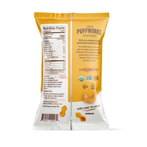 Vista 2 de Puffworks Honey Organic Peanut Butter Puffs, 1.2 onzas (paquete de 6), aperitivo proteico a base de plantas, sin gluten, sin lácteos, Kosher