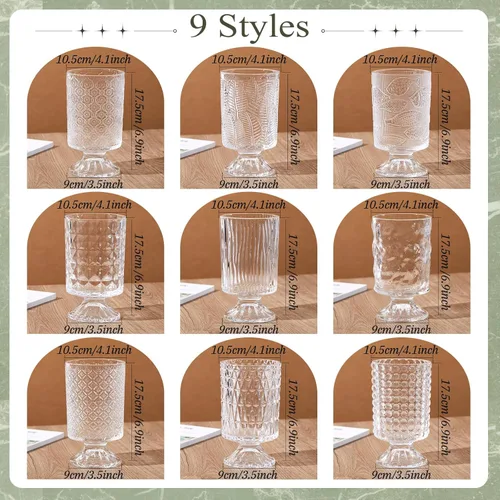 Vista 2 de Juego de 9 jarrones de cristal de flores en relieve para centros de mesa, botella transparente de vidrio hidropónico para el hogar, oficina, boda