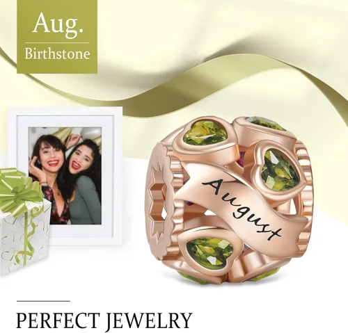 Vista 2 de Abalorio de plata de ley 925 con piedra natal de Ningan, abalorio de corazón para pulseras y collares, regalo de cumpleaños para mujeres y niñas
