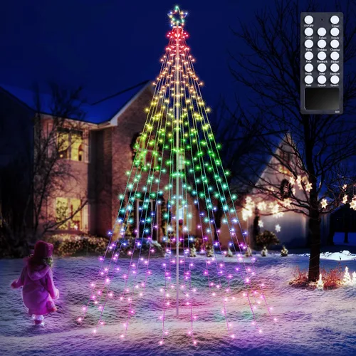 Vista 7 de Tira de luces de estrella para exteriores, juego de poste con control remoto, múltiples modos de iluminación, temporizador y función impermeable