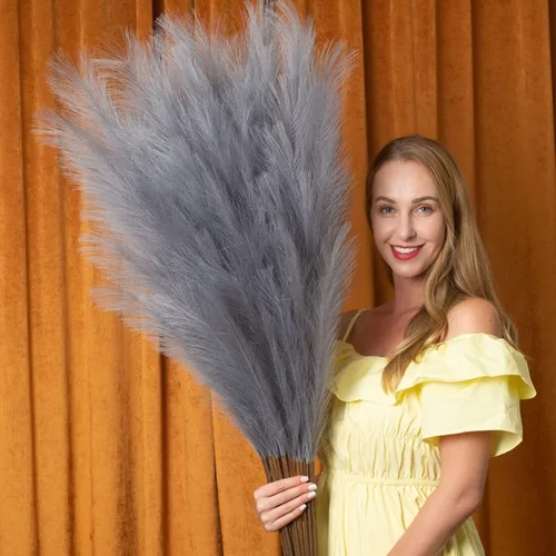 Vista 19 de Decoración de Hierba de Pampas Alta, 43"/110cm Hierba de Pampas Falsa 6 Tallos Grandes Ramas de Hierba de Pampas Altas a Granel Arreglo Floral Boho