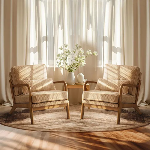 Vista 14 de VINGLI Juego Mejorado de 2 Sillones de Acento de Pana Premium, Sillón Tapizado con Brazos, Silla de Lectura Cómoda de Madera Maciza con Almohada