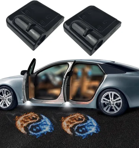 Vista 24 de NewL 2 luces LED de bienvenida para puerta de automóvil para alas de fuego, calavera y logotipo, luces proyectoras, luz de sombra fantasma