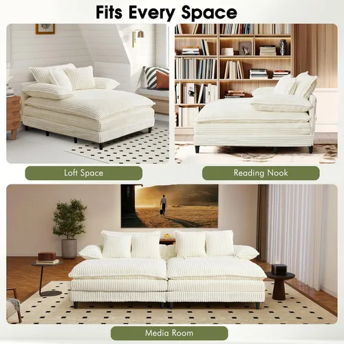 Vista 7 de WESTSETLUX Tumbona extragrande de 54.8 pulgadas de ancho para interiores con respaldo ajustable de 5 posiciones, sofá cama de pana con 3 almohadas