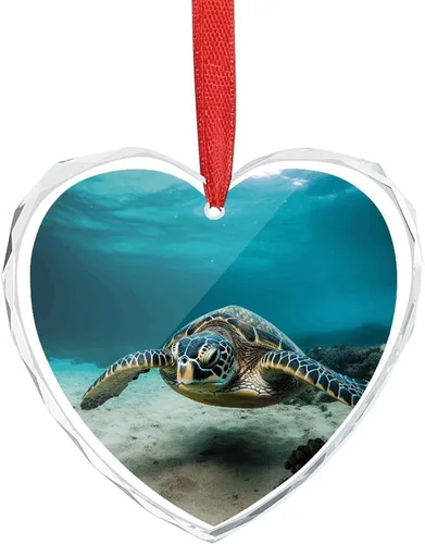 3" Heart Ornament - Crystal Glass Xmas Tree Decor, Underwater Diving Sea Turtle Christmas Ornaments Romantic Hanging Decoration for Christmas Tree,