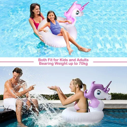 Vista 4 de Leeron Flotador de piscina de unicornio, flotadores de piscina para niños, flotador inflable de unicornio para piscina, flotadores de niños, anillos