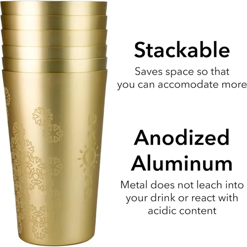 Vista 4 de Arora Vasos de aluminio para bebidas, vaso dorado de metal que cambia de color, taza de aluminio de 20 onzas, juego de 6