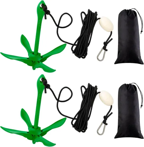 Vista 10 de Lounsweer 2 Pack Marine Kayak Anchor Kit Grapnel Anchor Kit Folding Grapnel Anchor Boat Anchor with Foldable Claw Kayak Fishing Accessories for